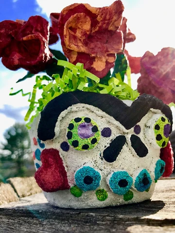 Art teacher Ashley McKee submitted this Floral Frida Sugar Skull Planter as her submission for the ACTÍVA Products Art Teacher Mystery Box Contest. Click through to see her full lesson plan.